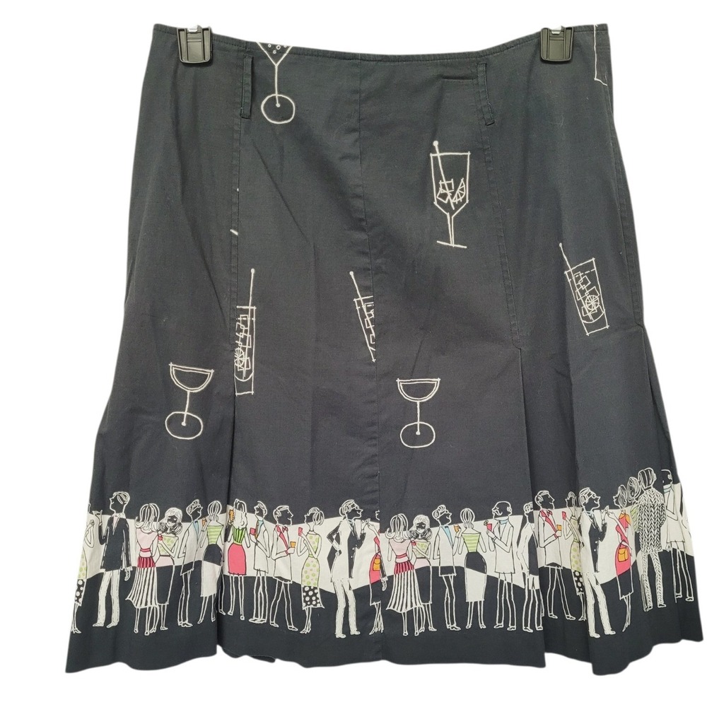 Harold's Skirt Women 12 A-Line Black Novelty Cocktail Party Print MCM Retro Fun